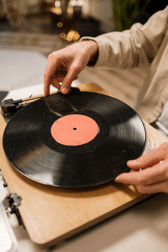 Man Playing Vinyl Record Player Mockup