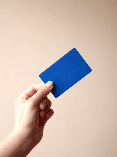 Blue Hand Holding Card Mockup