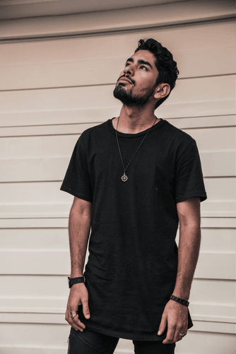 Man Wearing Black T Shirt Mockup