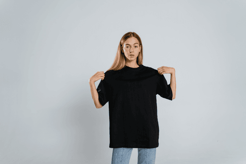 Girl Oversize Black T Shirt Mockup