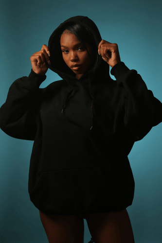 Girl In Heavy Weight Black Hoodie Mockup